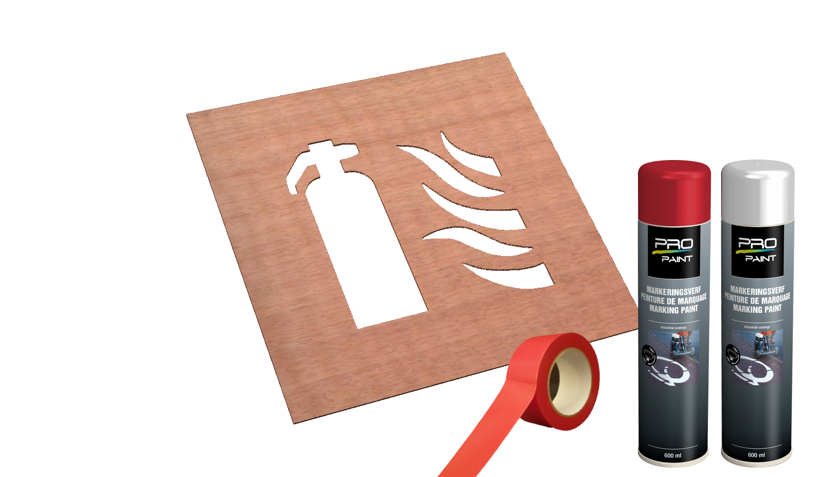 Spuitmallen sjabloon (wegmarkering) - pictogram-brandblusser-markering-wegenverf-rood-wit