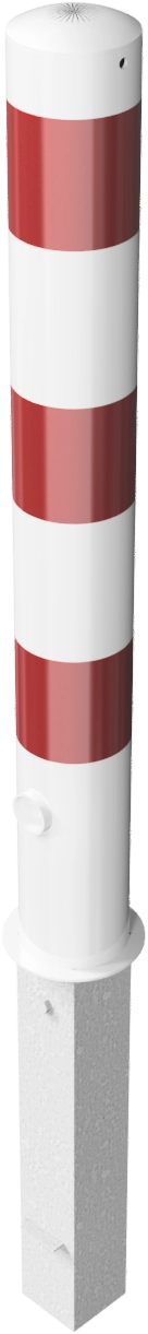 Parkeerpalen - Afzetpaal-rond-met-bodemhuls-rood-wit-afneembaar-driekantsslot