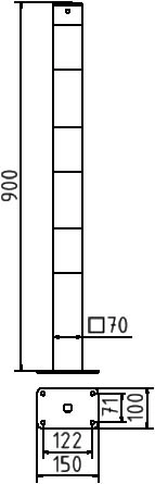 Parkeerpalen - Afzetpaal-rood-wit-bodemplaat-70x70mm-tekening