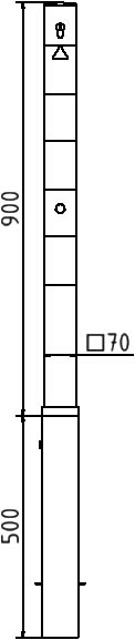 Parkeerpalen - Afzetpaal-uitneembaar-met-cilinderslot-bovenin-70x70mm-tekening