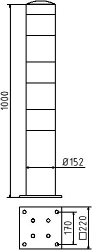 Parkeerpalen - Vaste-rampaal-met-bodemplaat-100cm-tekening